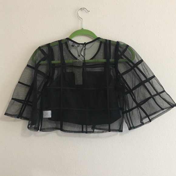 NWT Gracia Black Caged Sheer Crop Top - Picture 6 of 8